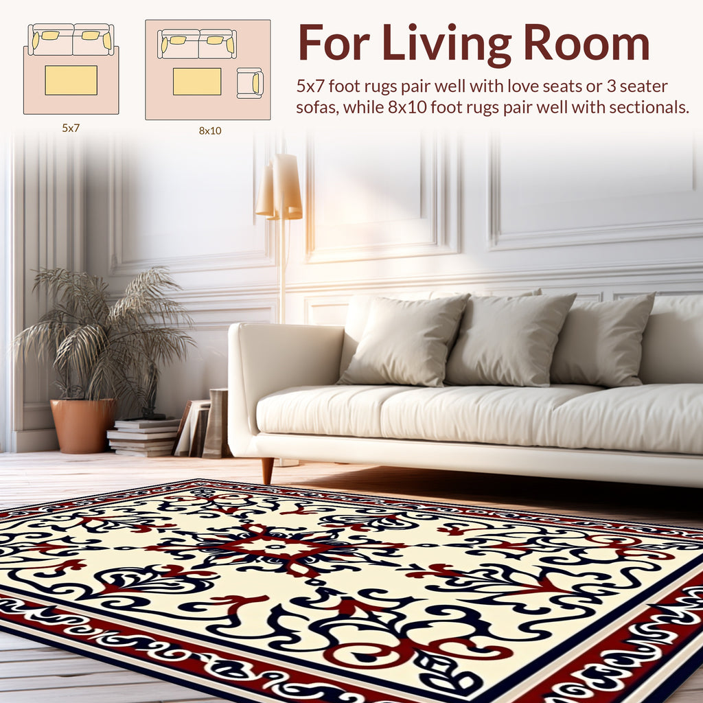 Ornate Floral Scrollwork With Border Rug