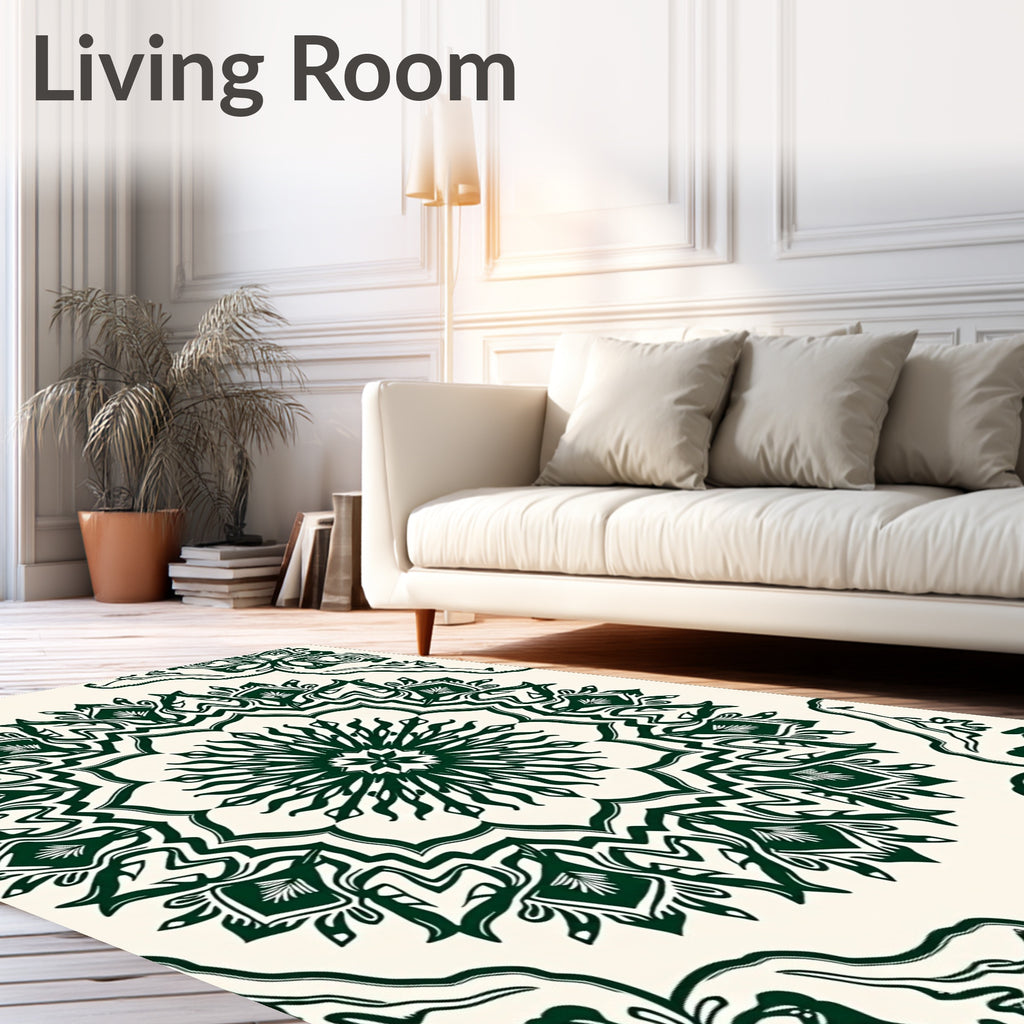 Dark Green Floral Medallion Mandala Rug
