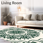 Dark Green Floral Medallion Mandala Rug