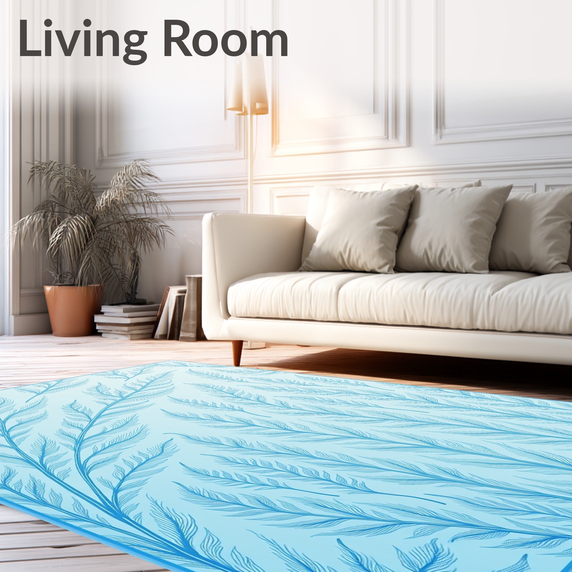 Light Blue Feather Pattern Design Rug
