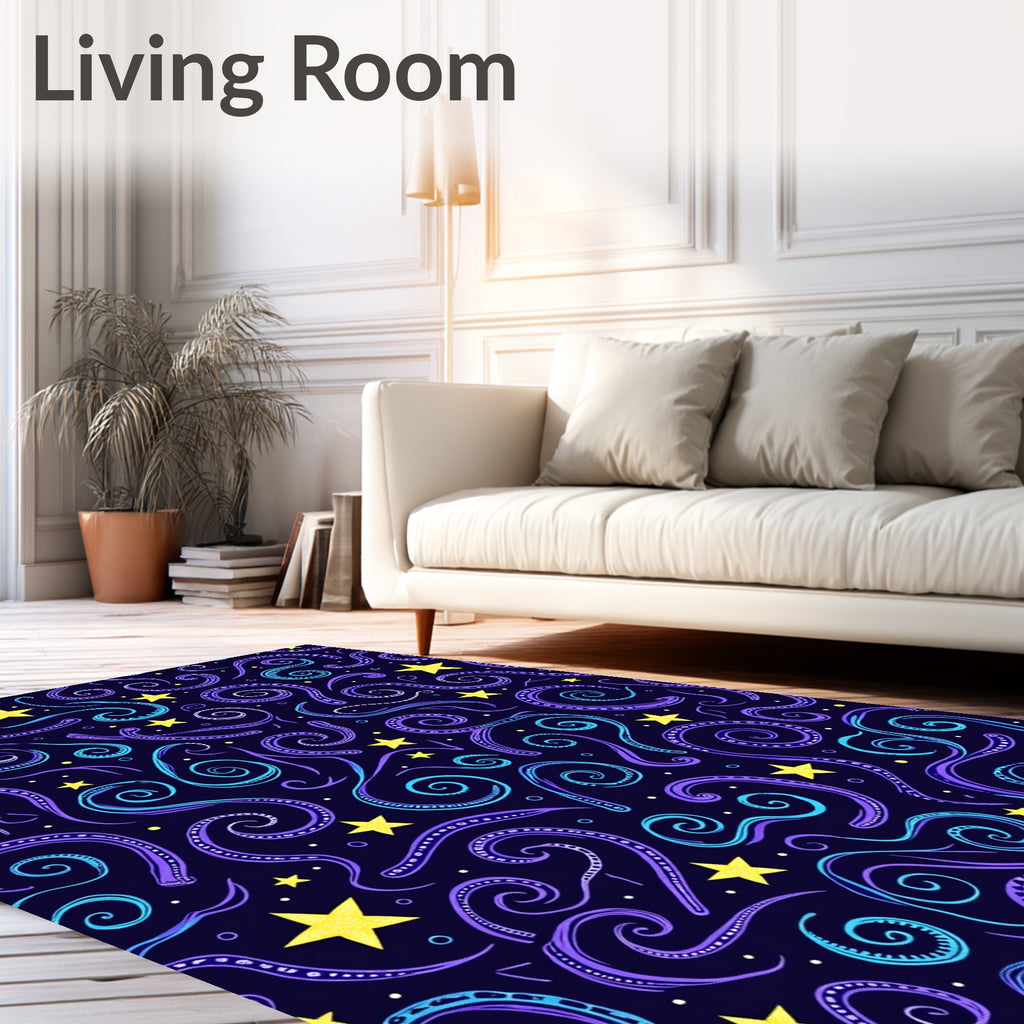 Cosmic Swirls And Star Pattern Rug