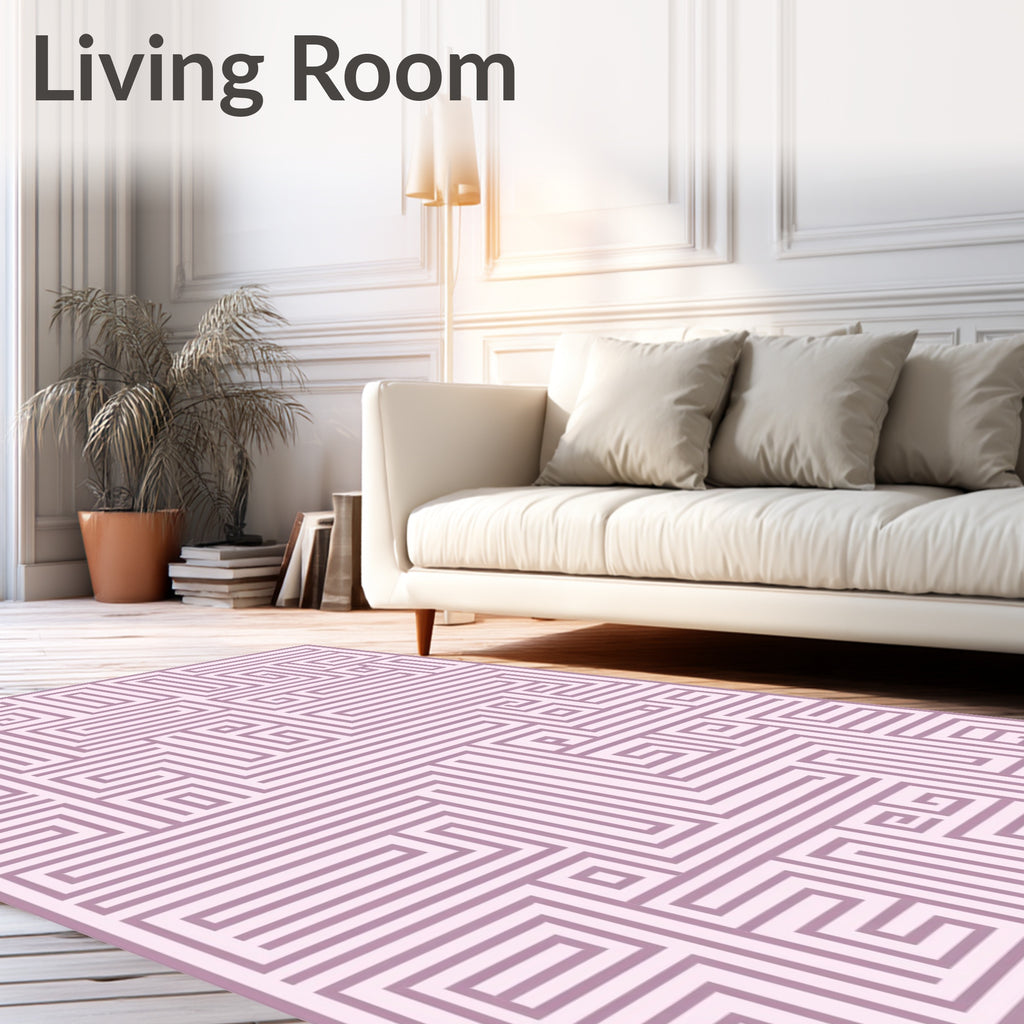Mauve Geometric Maze Pattern Design Rug