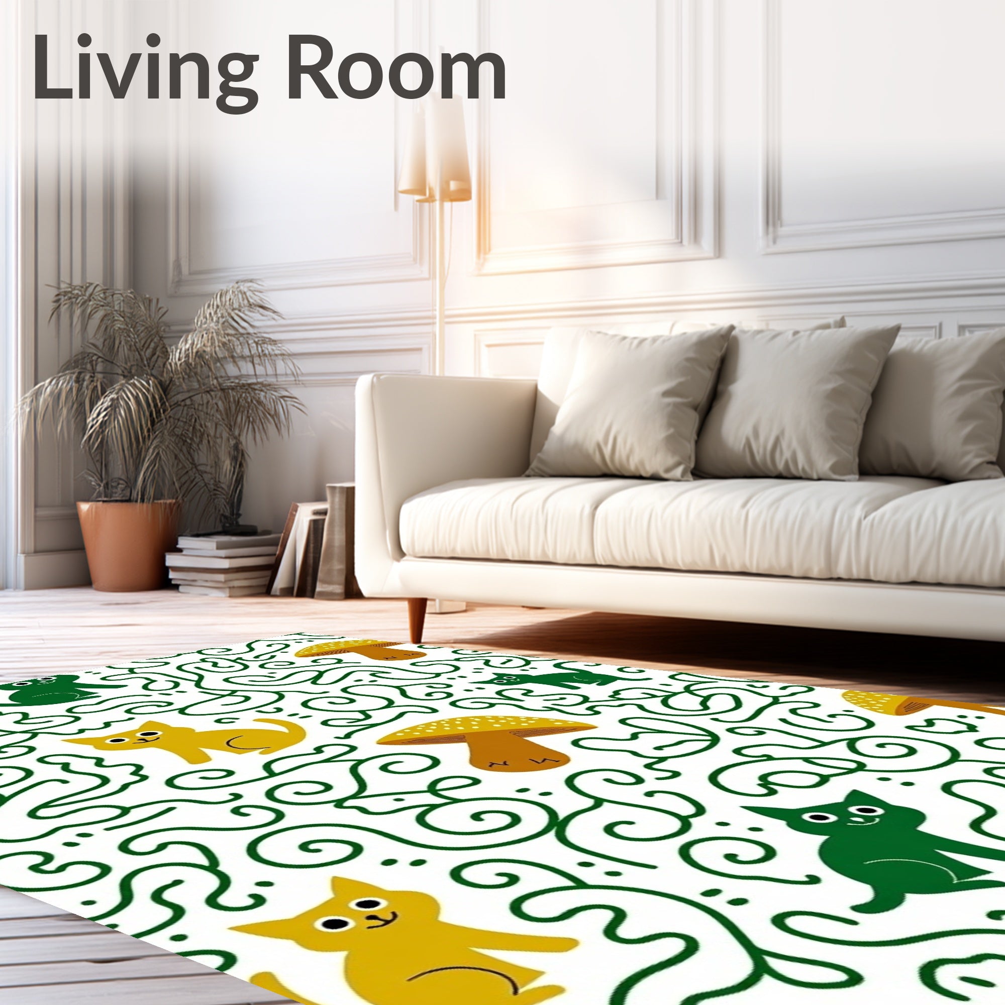 Whimsical Cats and Mushrooms Pattern Rug