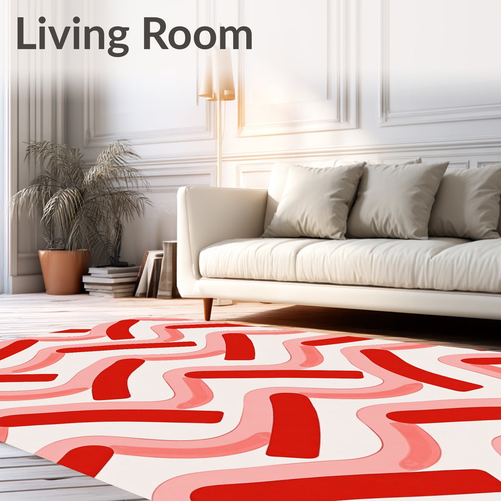 Red Pink Wavy Stripe Design Rug