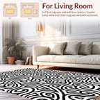 Abstract Black White Swirl Pattern Rug