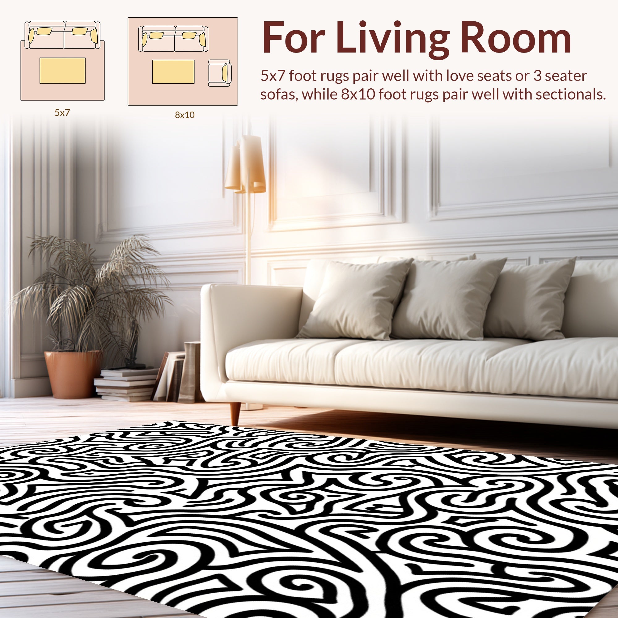 Abstract Black White Swirl Pattern Rug