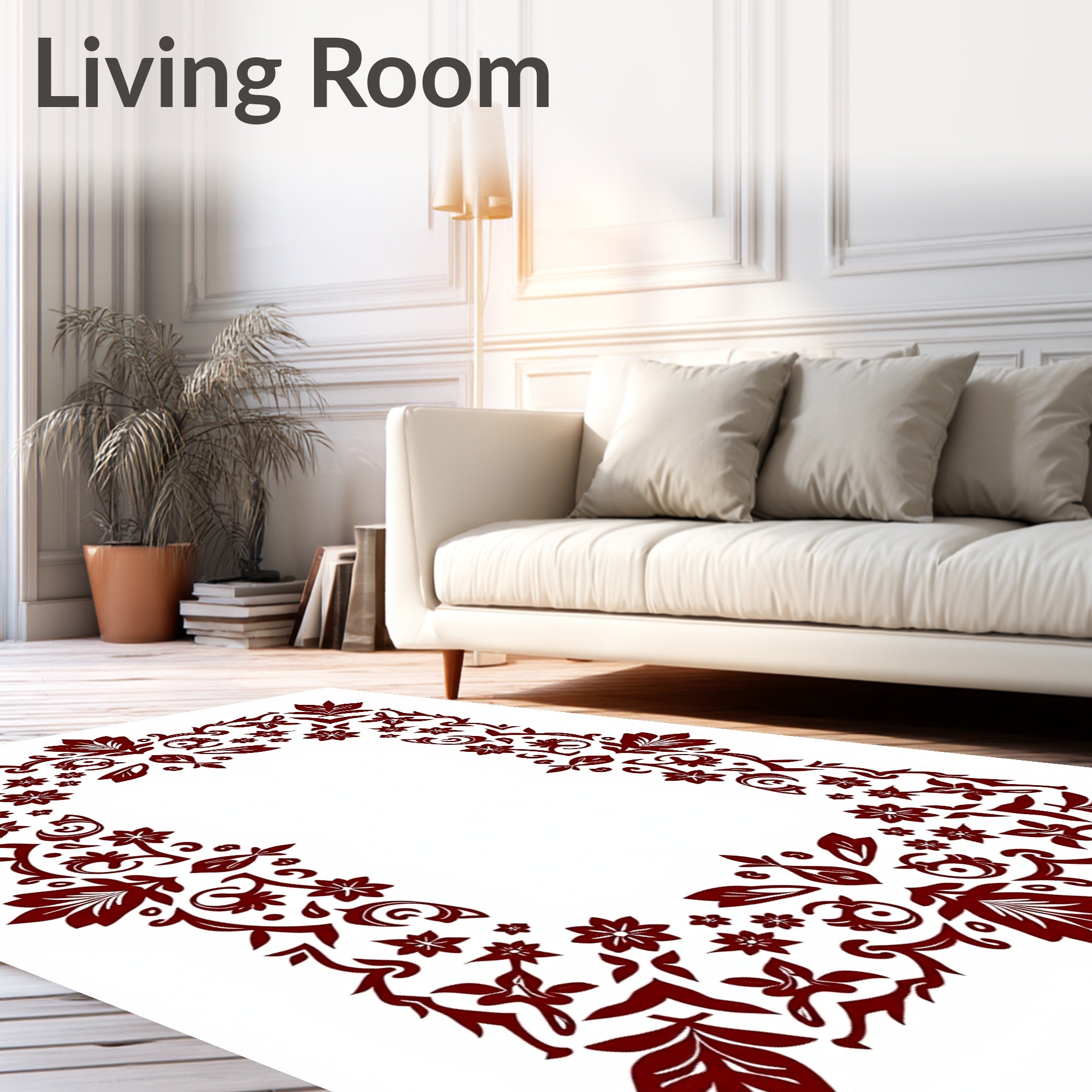 Intricate Floral Vine Border Design Rug