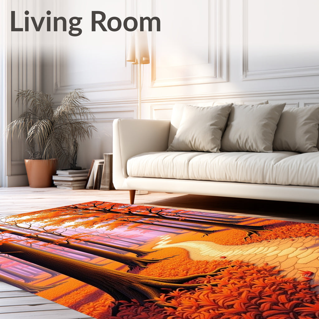 Orange Autumn Forest Path Design Rug