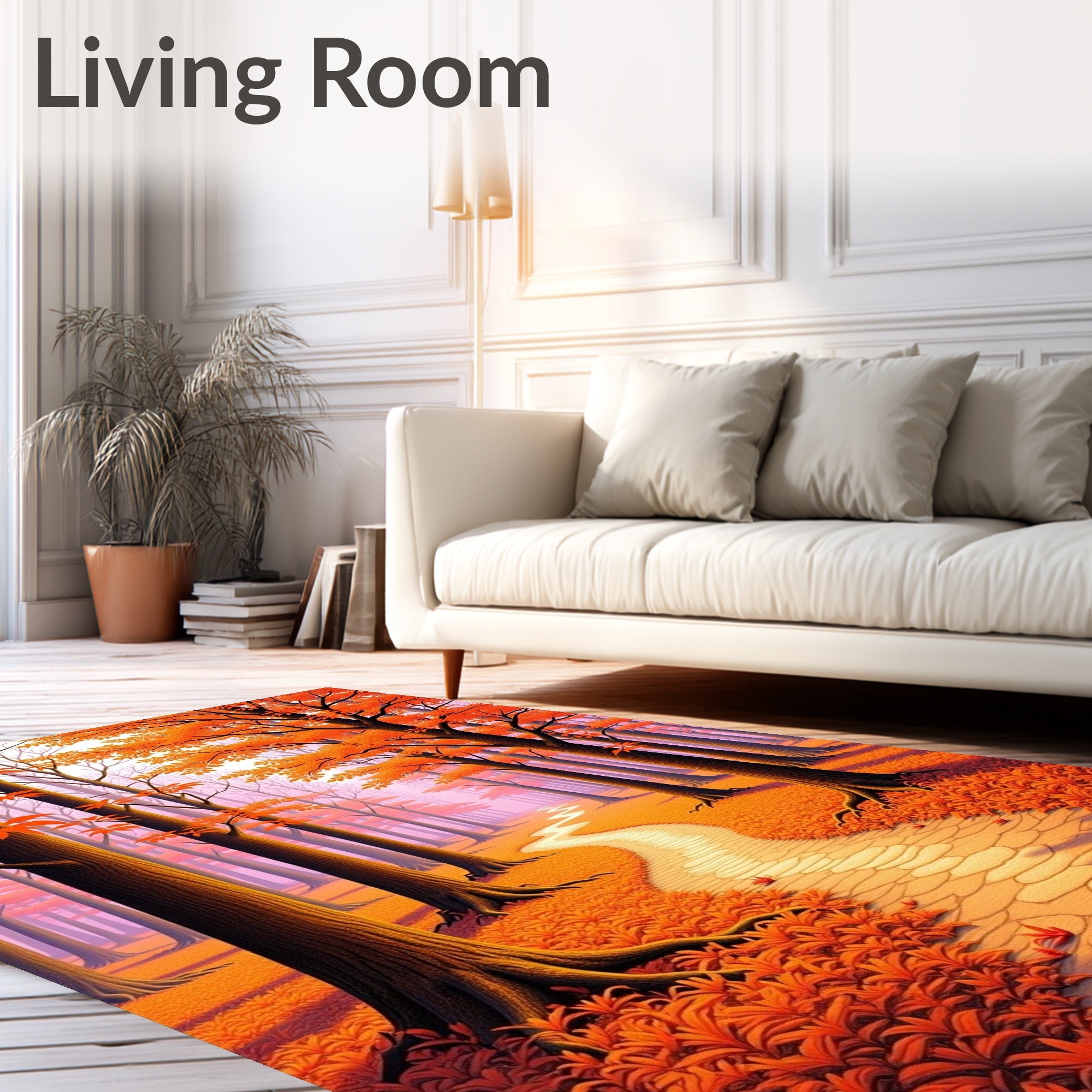 Orange Autumn Forest Path Design Rug
