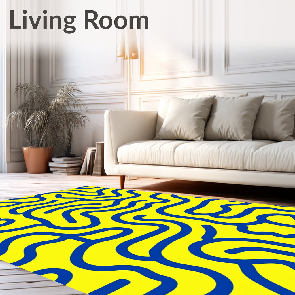 Bold Blue Line Abstract Bright Rug