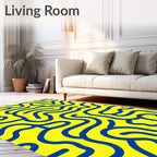 Bold Blue Line Abstract Bright Rug