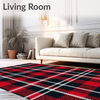 Bold Red Black Plaid Grid Pattern Rug