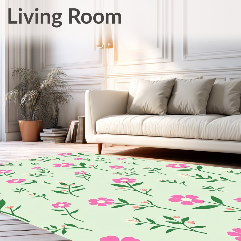 Pink Delicate Floral Pattern Rug