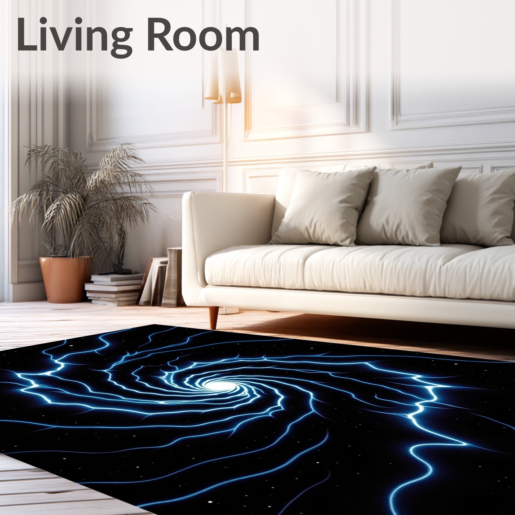 Electric Blue Swirl Vortex Design Rug