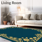 Gold Floral Ornament Design Border Rug