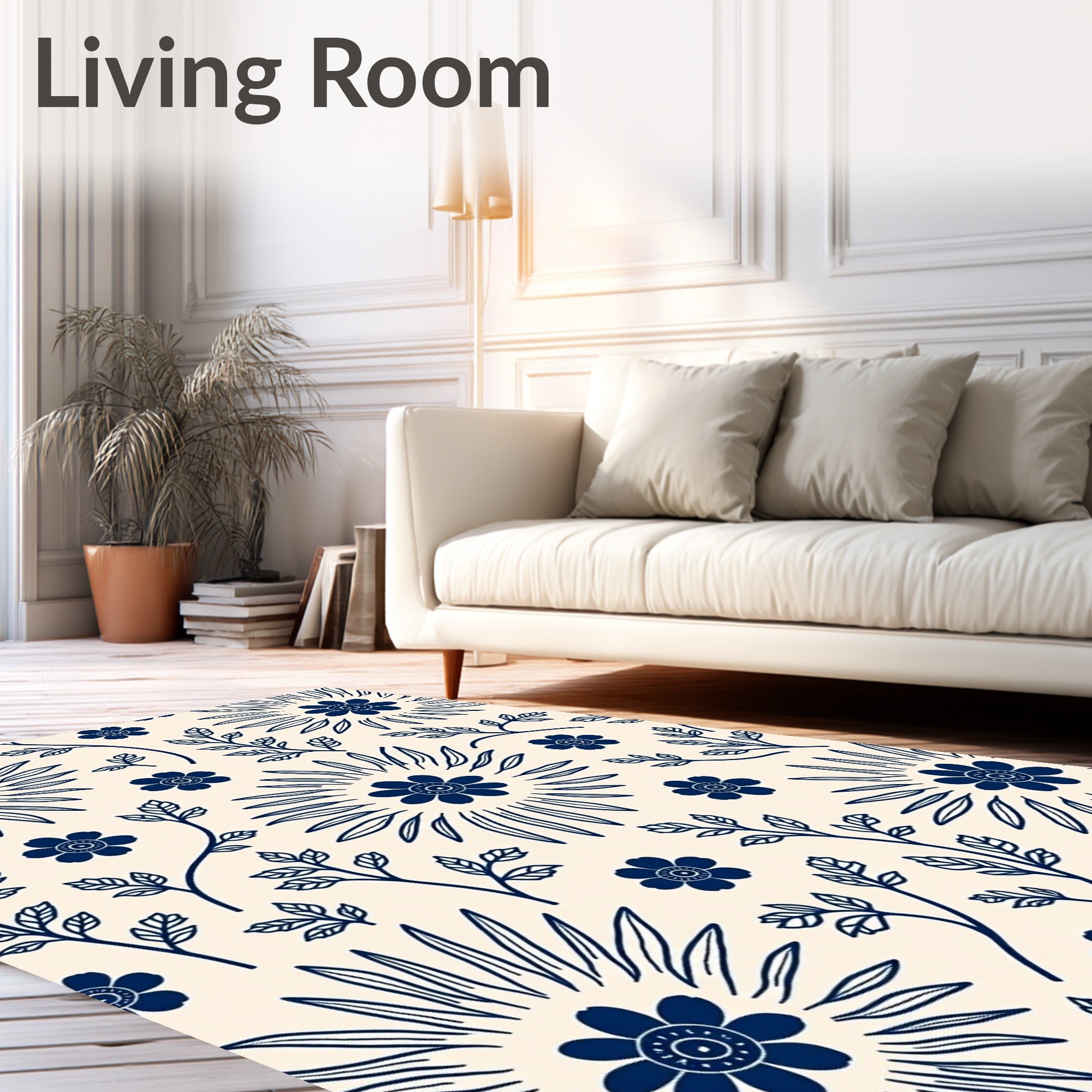 Folk Inspired Sunburst Floral Pattern Rug