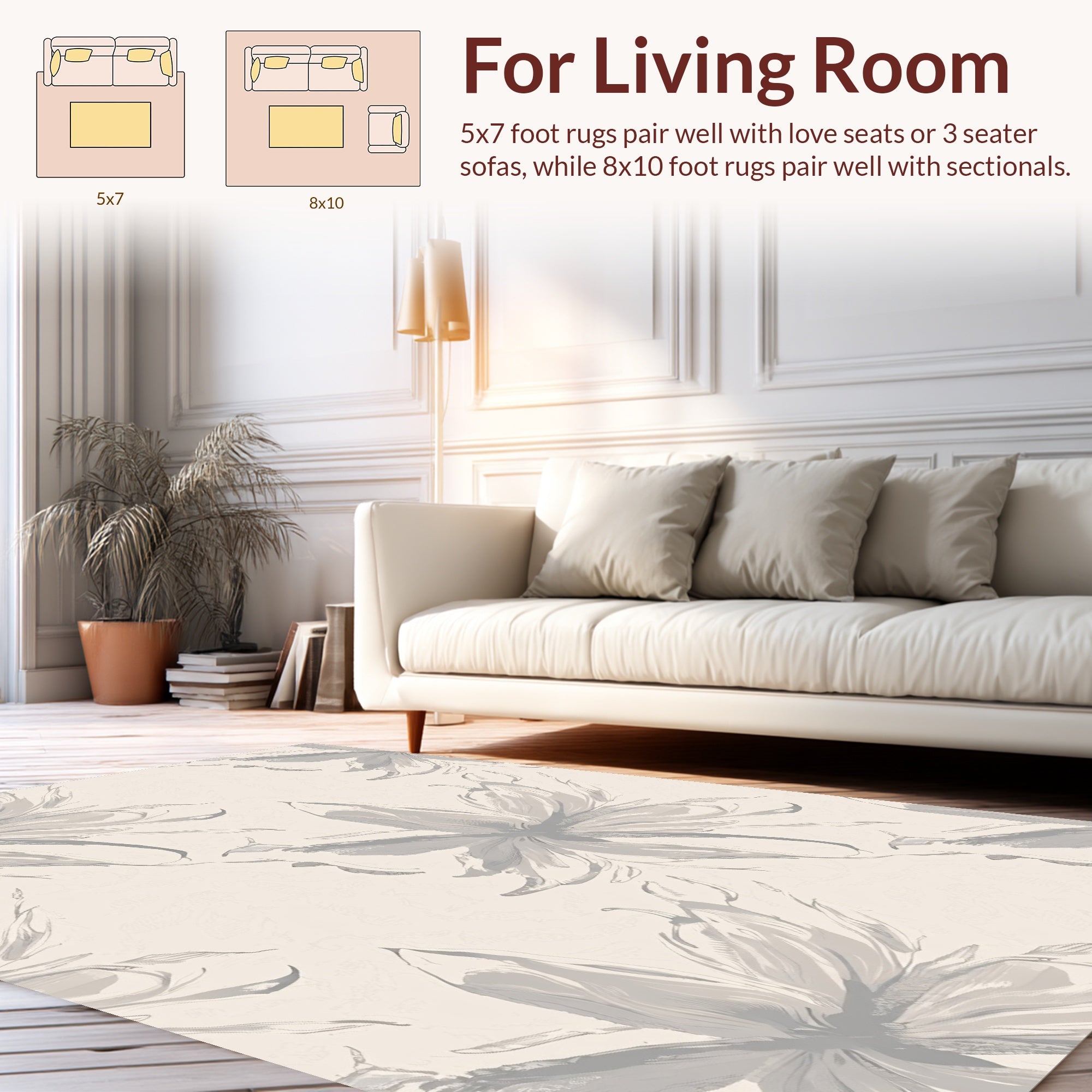 Soft Gray Floral Sketch Pattern Rug