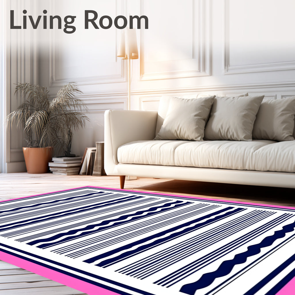 Navy White Striped Wave Pattern Rug