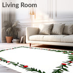 Green Leaf and Red Berry Border Rug