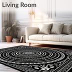 Monochromatic Circular Floral Mandala Art Rug