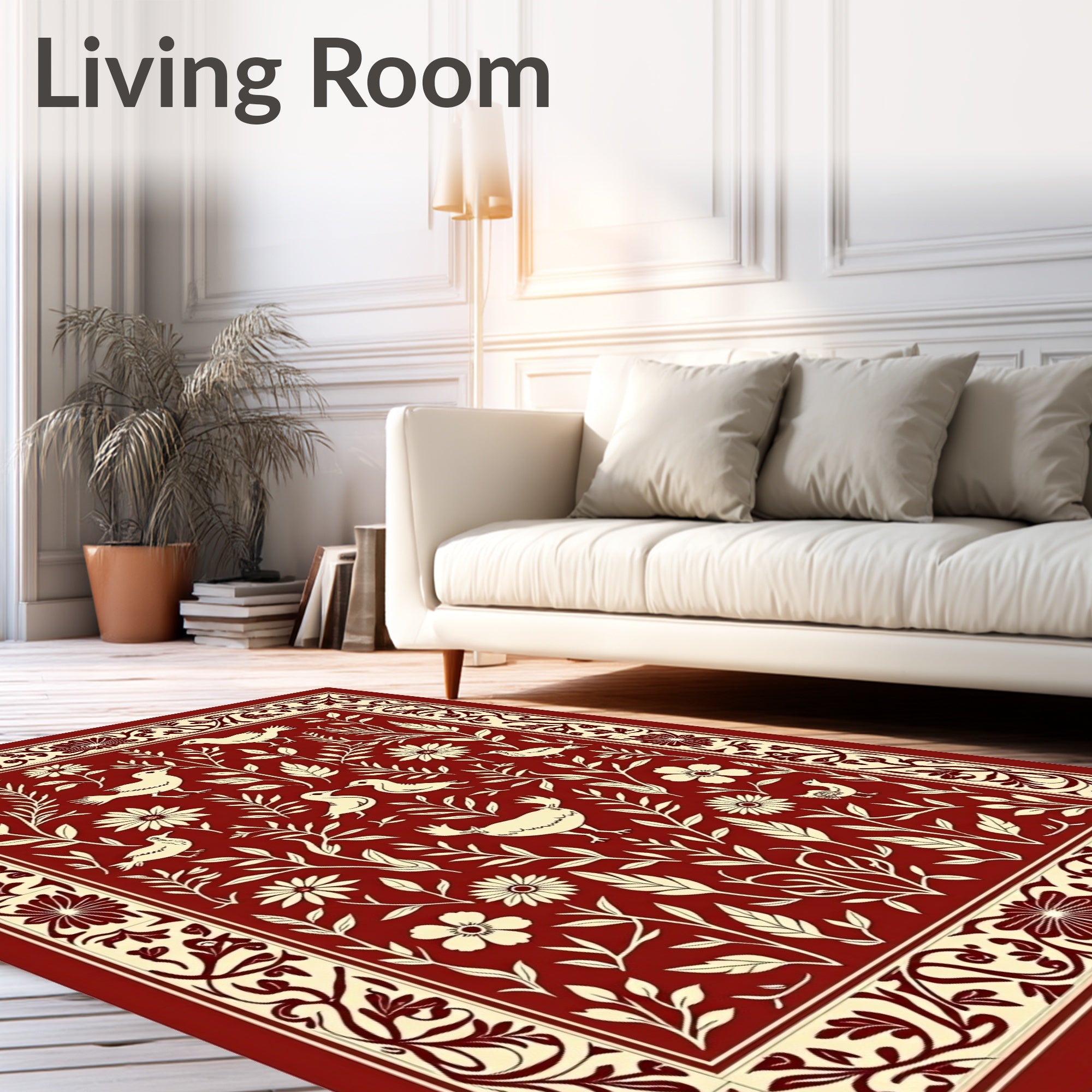 Ornate Birds and Floral Garden Red Rug