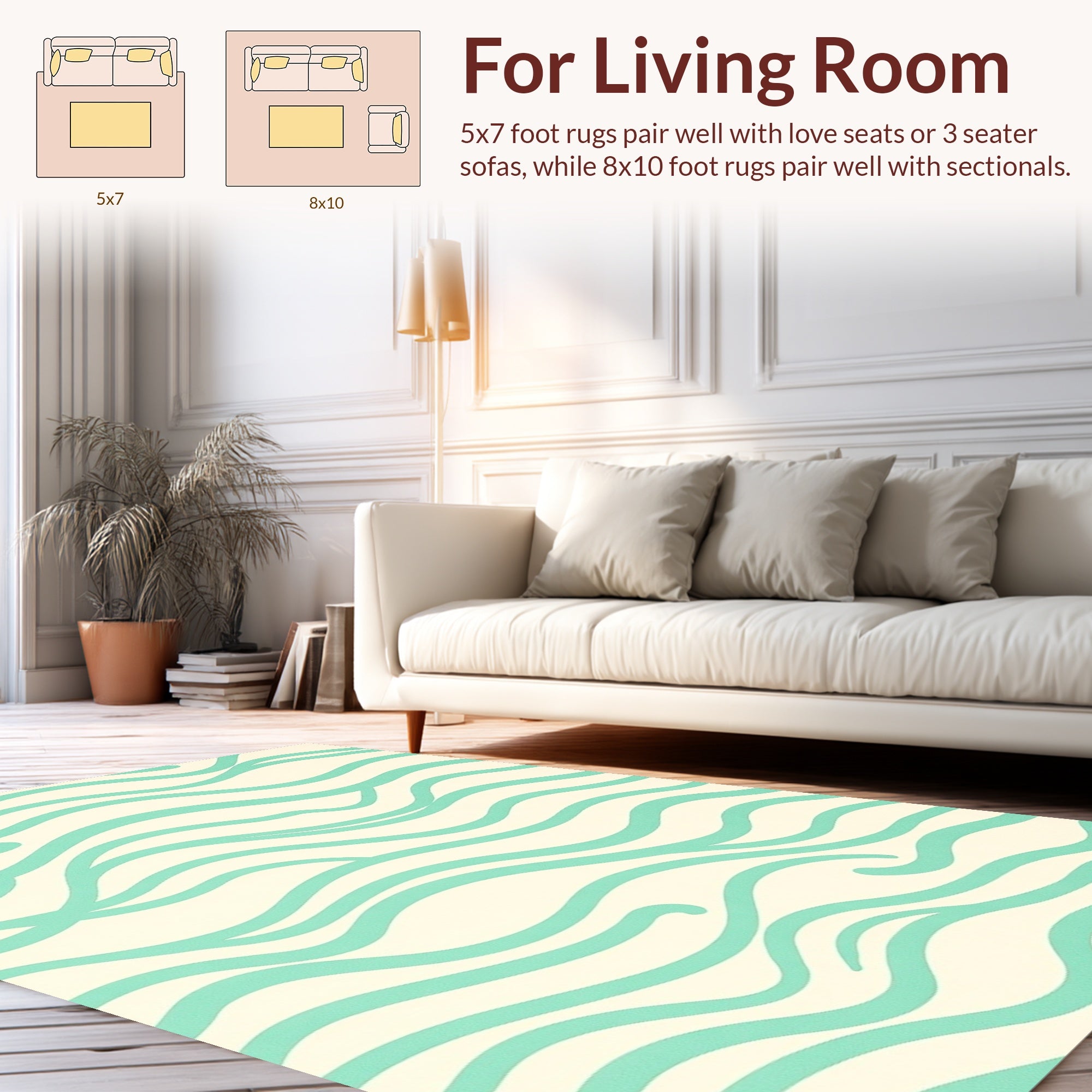 Aqua Wavy Smooth Lines Design Rug