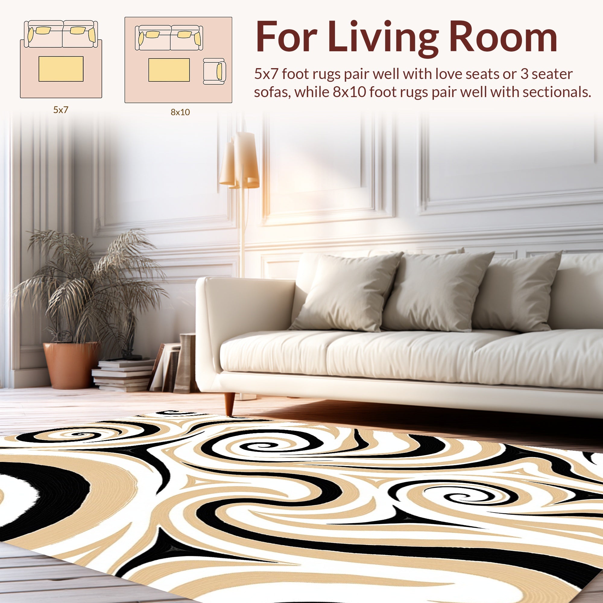 Bold Swirls Patterned Abstract Rug