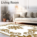 Ornate Golden Floral Scrollwork Frame Rug