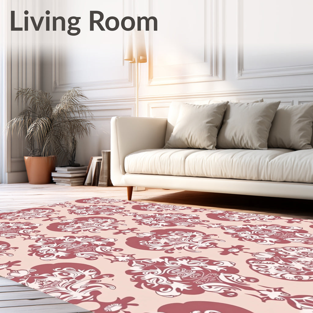 Elegant Crimson Damask Scroll Rug