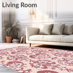 Elegant Crimson Damask Scroll Rug