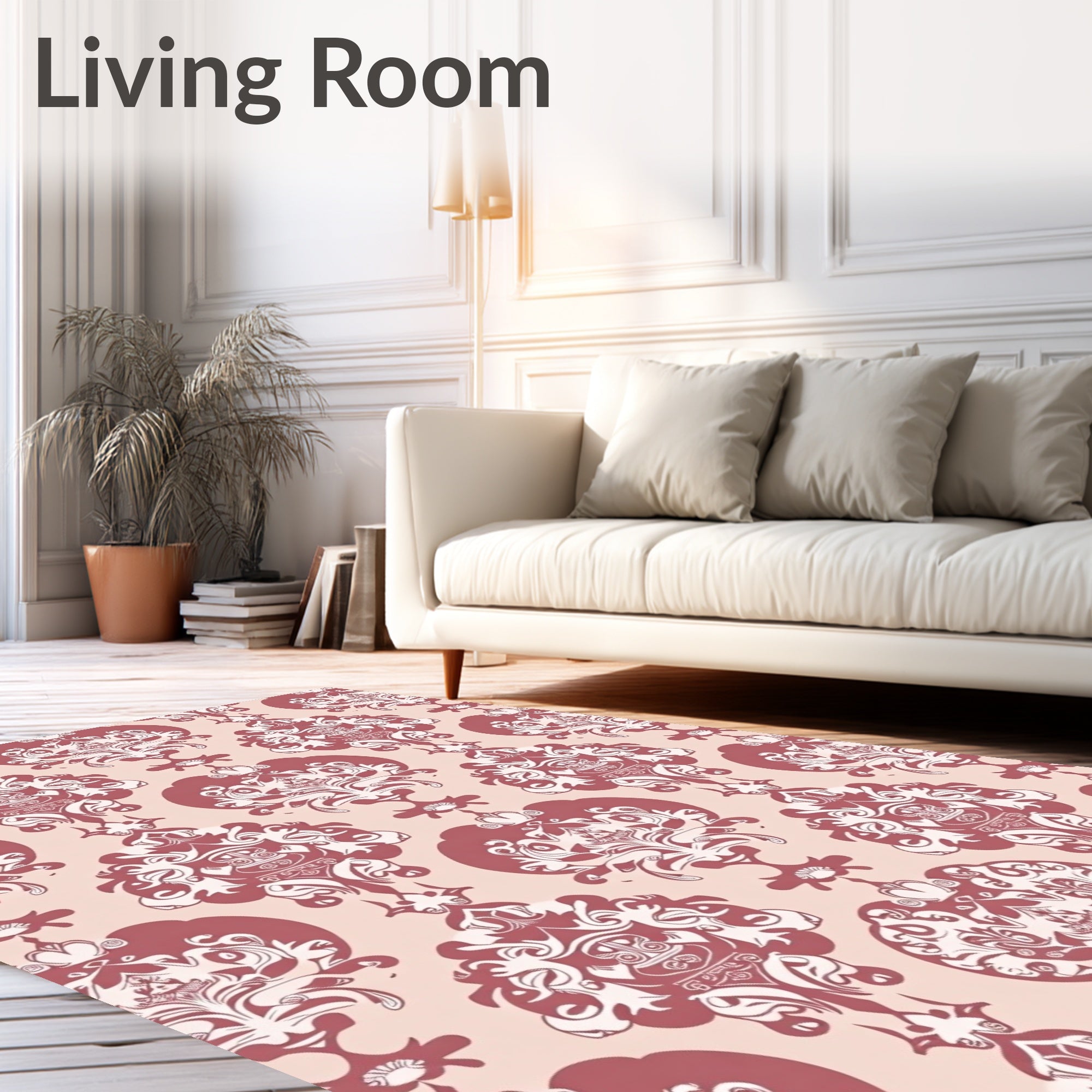 Elegant Crimson Damask Scroll Rug