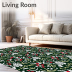 Dark Forest Red White Leaf Accents Rug