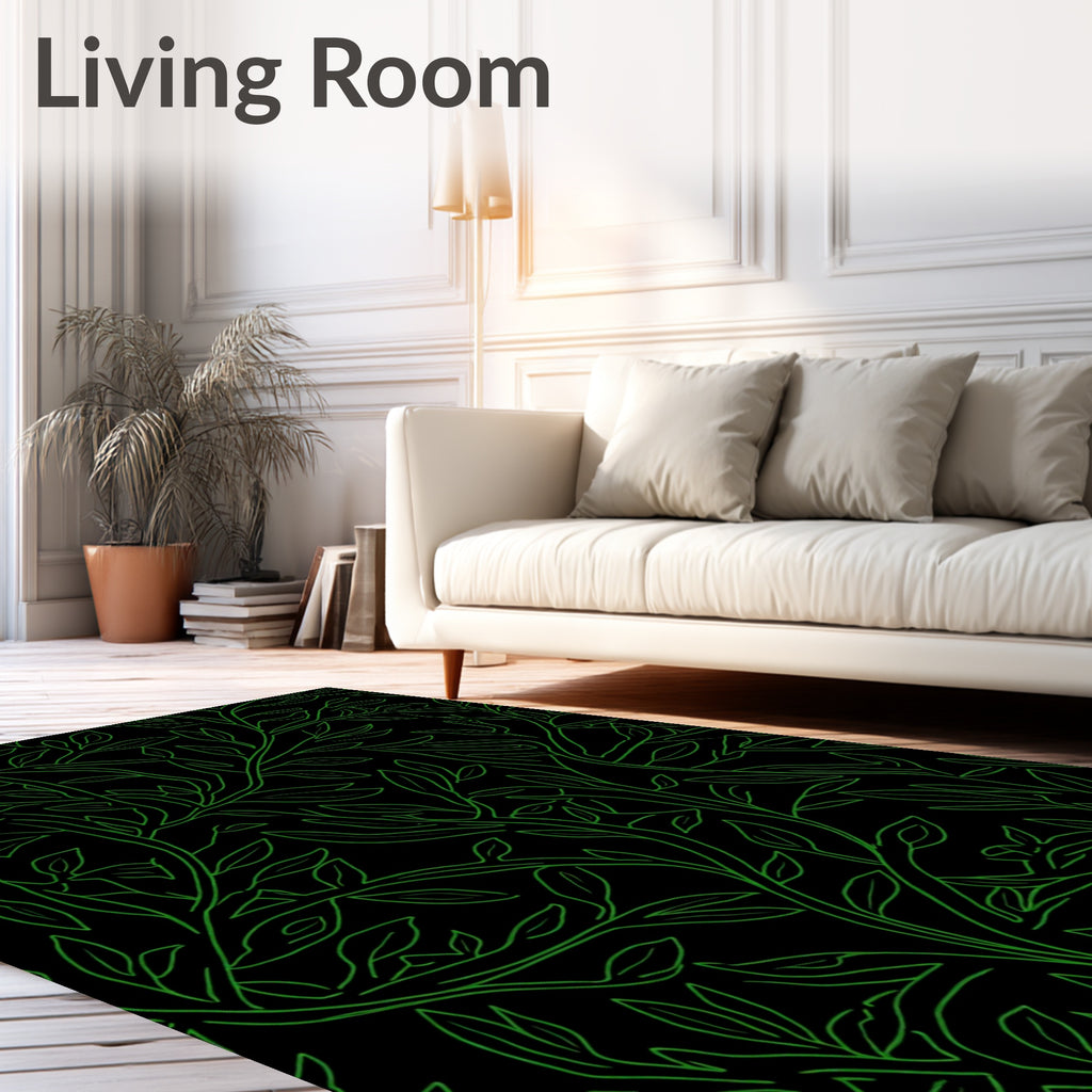 Vibrant Green Leafy Vine Pattern Rug