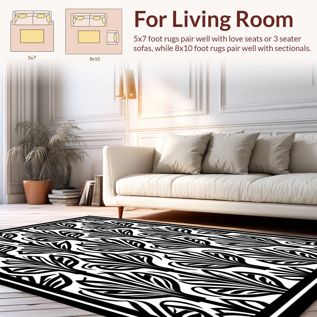 Black and White Floral Art Deco Rug