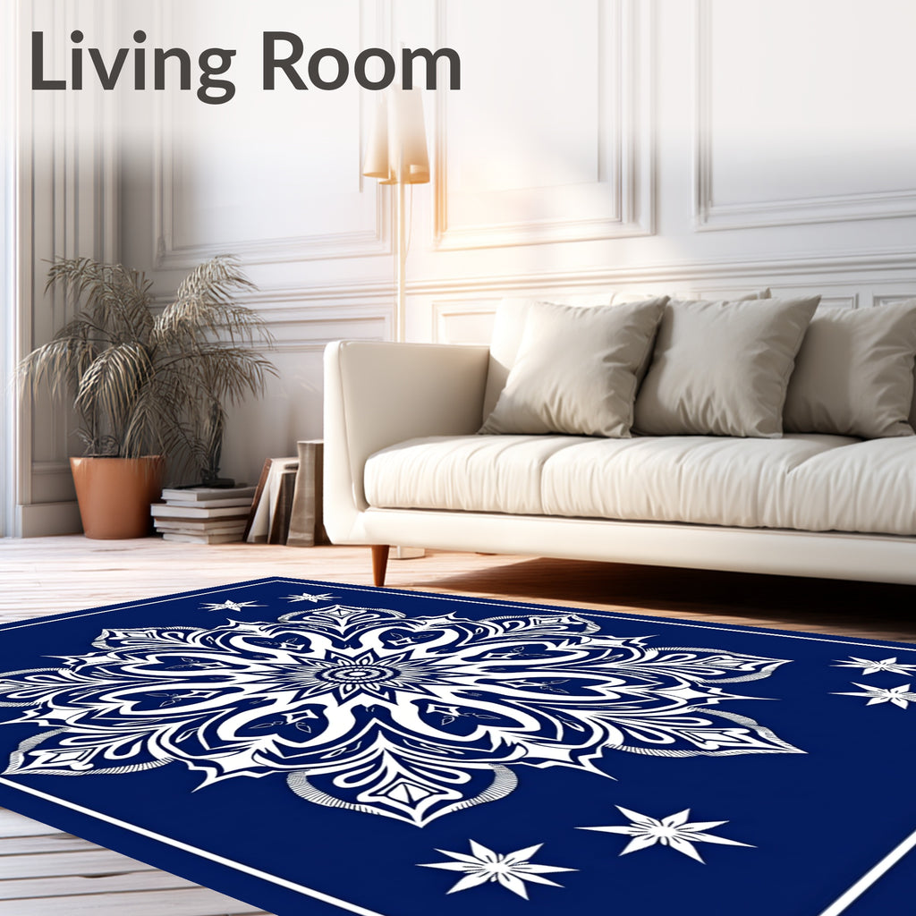 Intricate White Starburst Mandala Design Rug