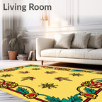 Bold Yellow Red Green Floral Design Rug