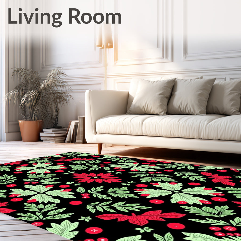 Red Green Leaf Berry Medallion Rug