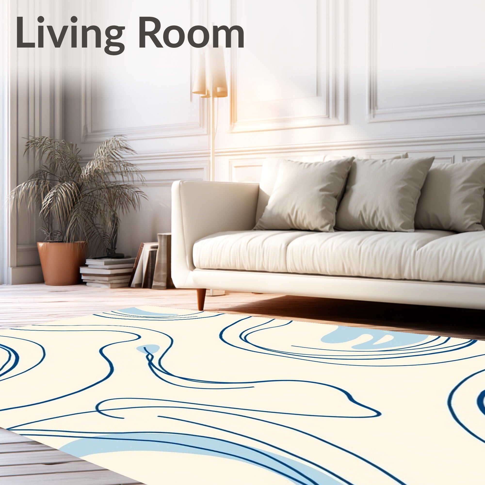 Blue Flowing Lines Organic Pattern Rug