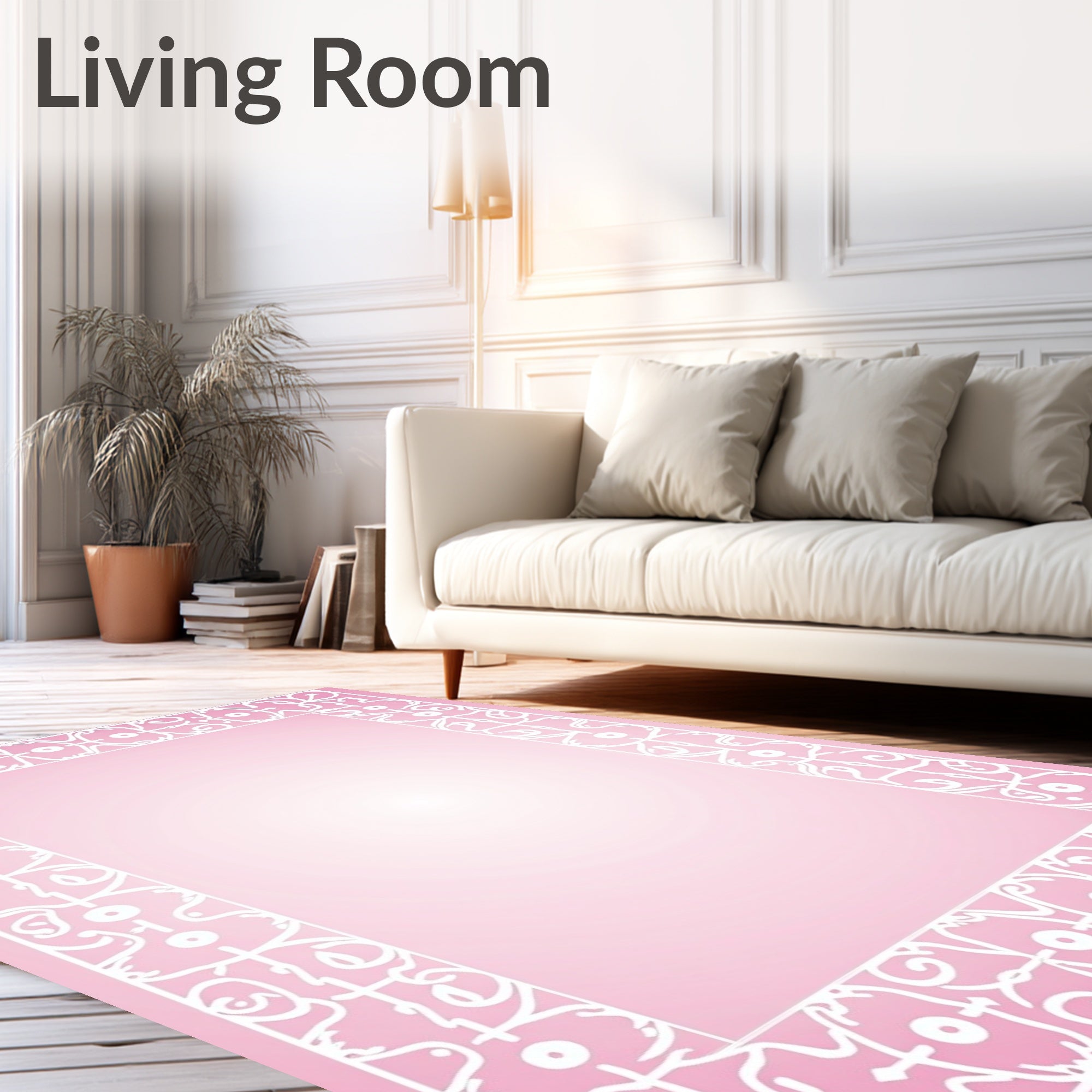 Ornate White Floral Motif Rug