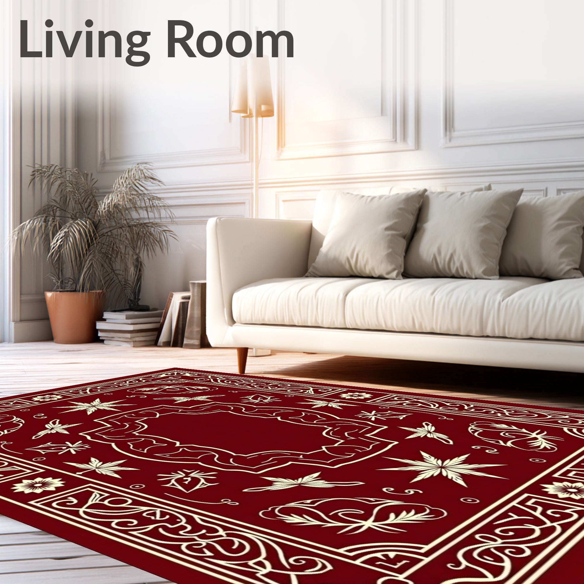 Deep Red Vintage Floral Starburst Frame Rug