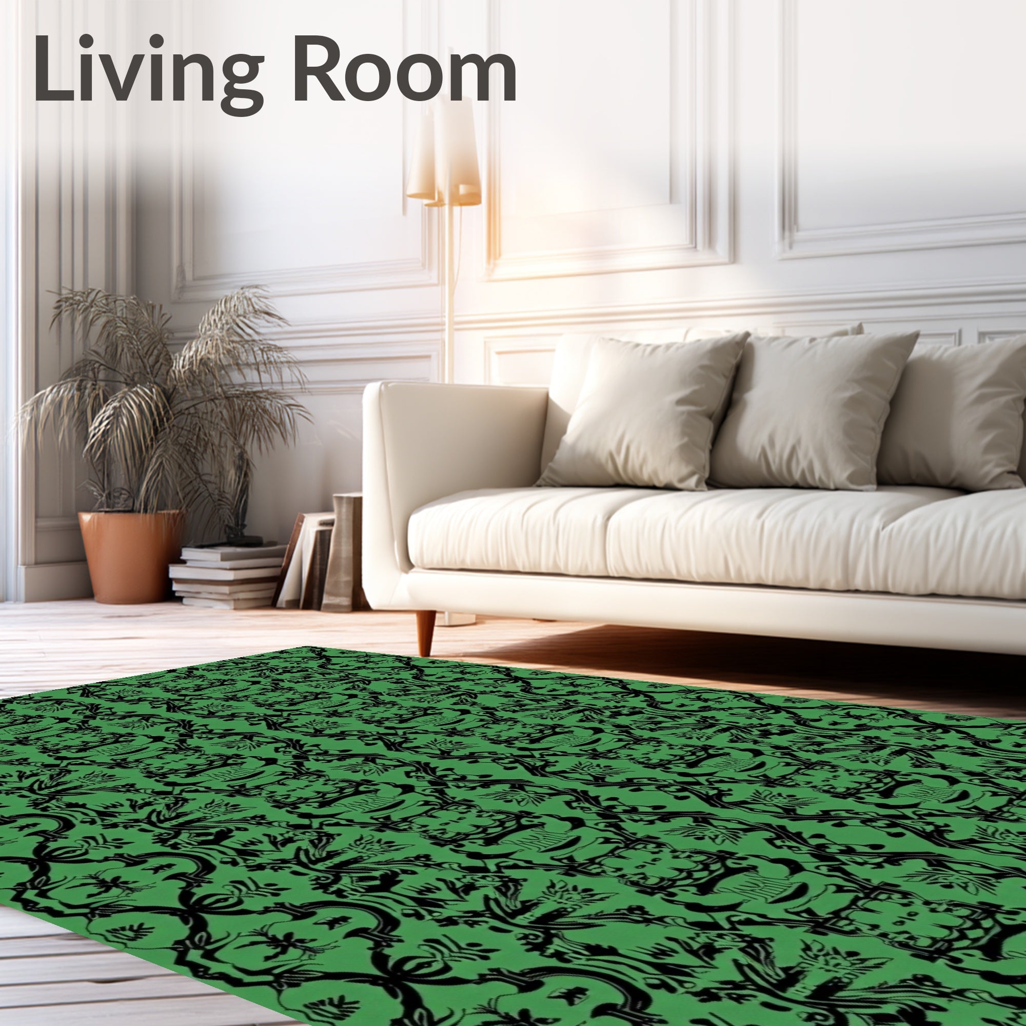 Bold Green Black Symmetry Pattern Rug
