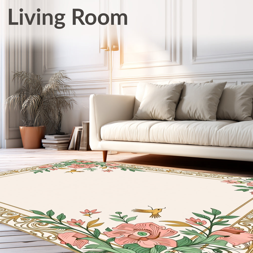 Floral Birds Border Design Rug