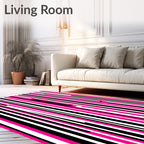 Dynamic Pink Black White Stripes Rug
