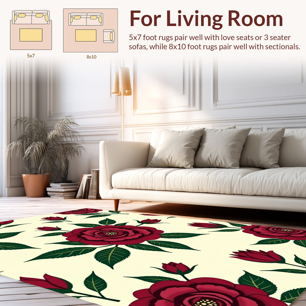 Deep Red Rose Botanical Pattern Rug