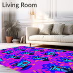 Abstract Blue Pink Character Pattern Rug