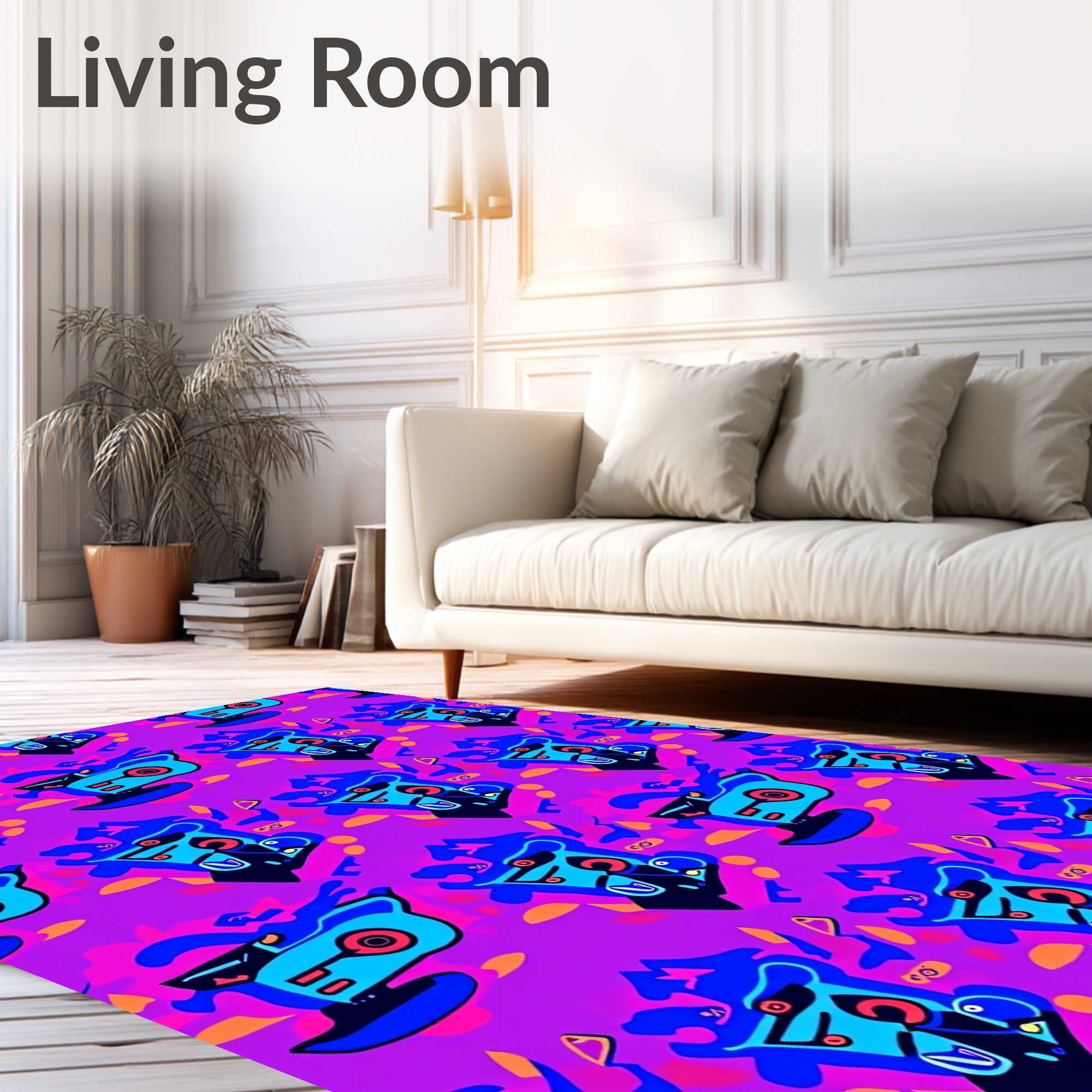 Abstract Blue Pink Character Pattern Rug