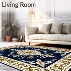 Ornate Floral Scrollwork Navy Rug