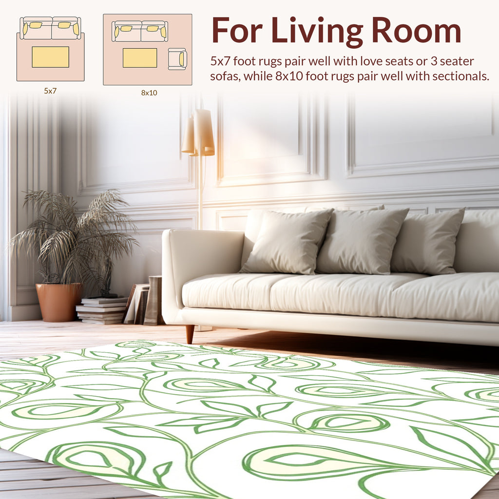 Green Swirl Floral Vine Pattern Rug