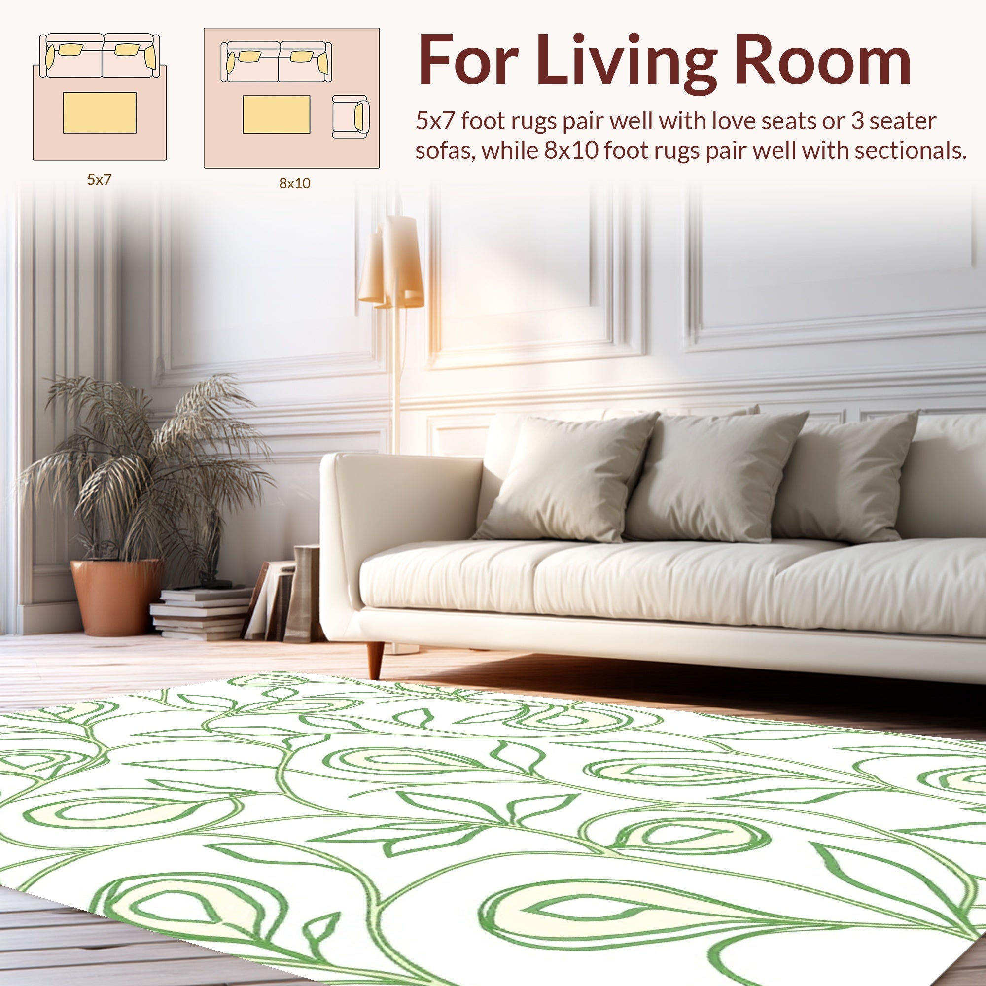 Green Swirl Floral Vine Pattern Rug