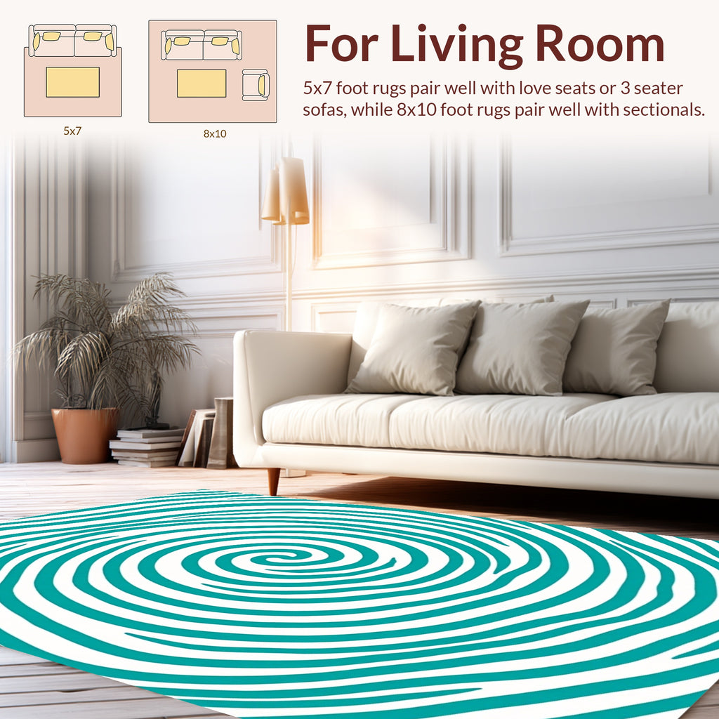 Turquoise Wavy Spiral Pattern Rug